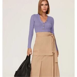 RTR Derek Lam Collective Purple Henley V‎ Neck Ribbed Long Sleeve Sweater Sz XS